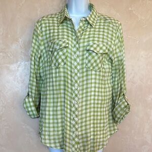 Sandra Ingrish plaid button-up Blouse- M